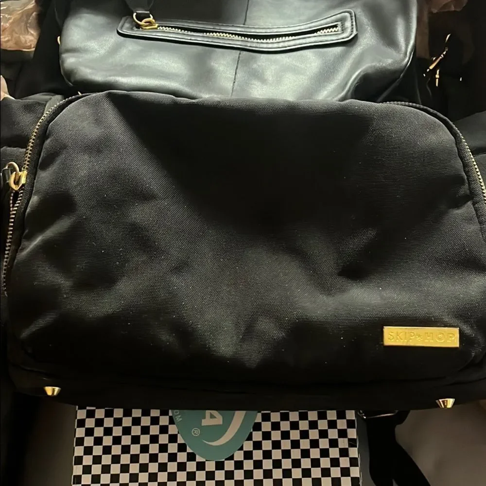 Skip Hop Professional Black Backpack (Diaper bag) with Gold Accents | EUC
